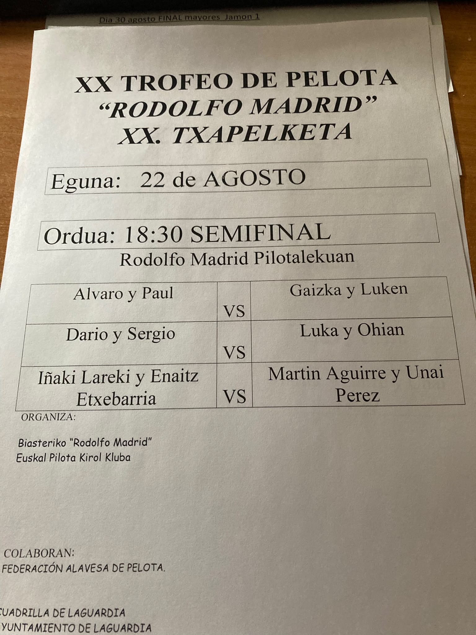 pelota 22 agosto